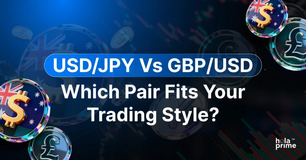 Infographic with title, USD/JPY vs GBP/USD: Which Pair Fits Your Trading Style?