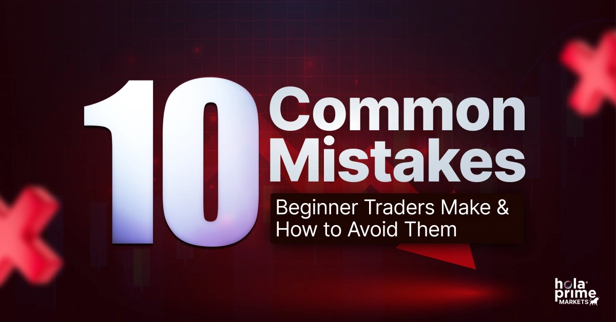 Infographic with title, 10 Common Mistakes Beginner Traders Make and How to Avoid Them.