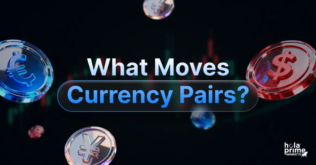 Infographic with title, What Moves Currency Pairs?