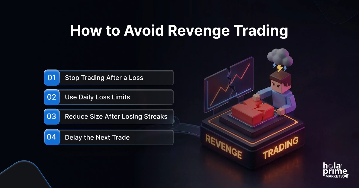 infographic with title, How to Avoid Revenge Trading and sub points.